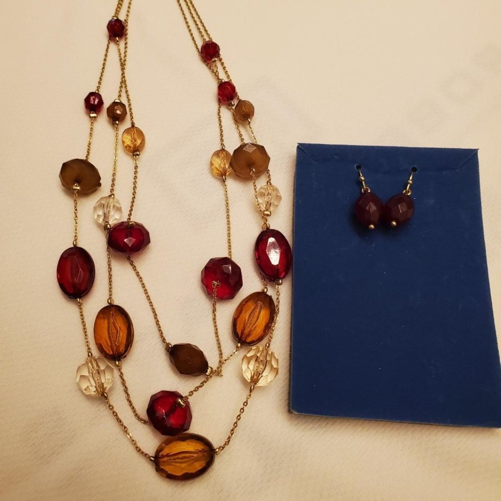#390 Avon Red Triple Strand Necklace/Earring Set